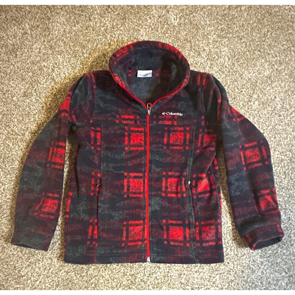 Columbia BoysRed/Black Plaid Full-Zip Jacket Zipped Pockets Stand Collar S/8